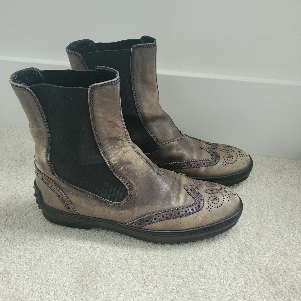 TOD's Wingtip Chelsea Boot Leather Womens Shoe, Size 7